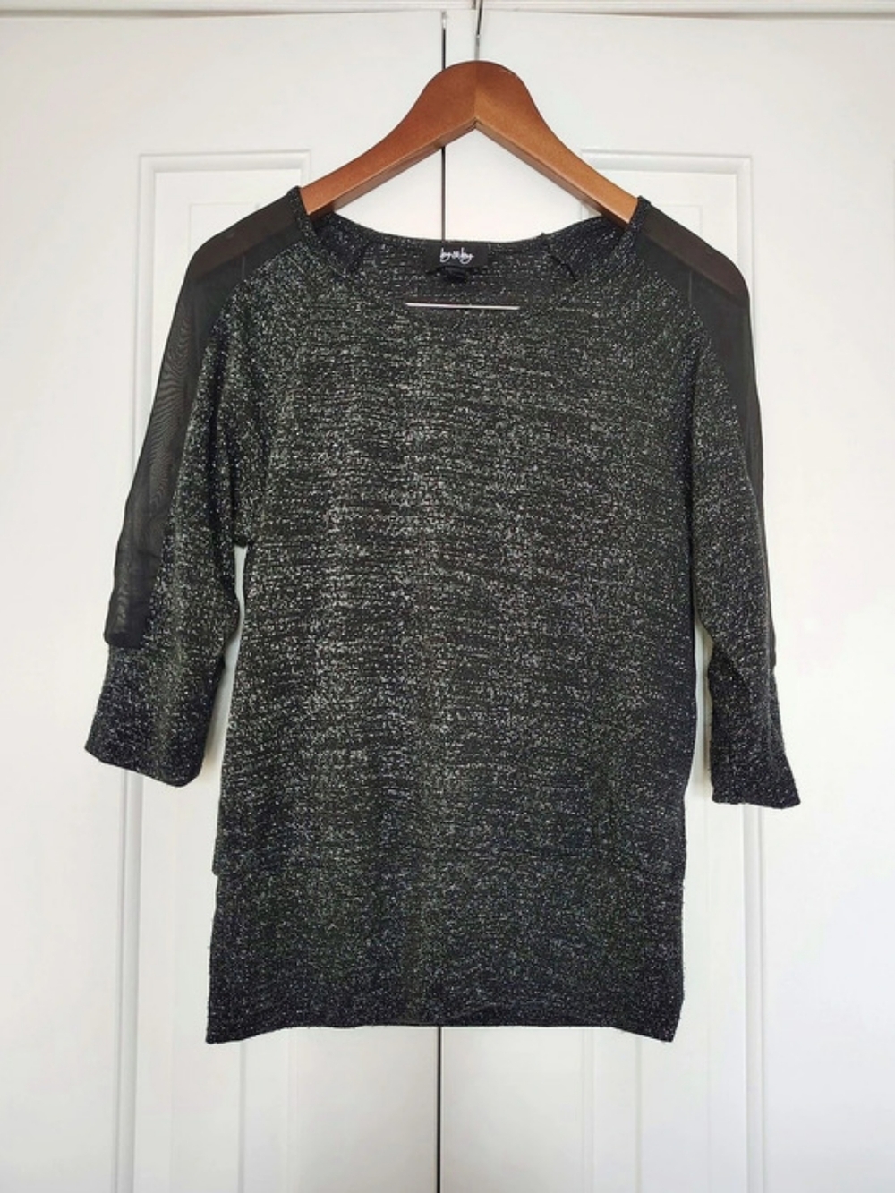 Y2K by&by Metallic Long Sleeve Top with Mesh Sleeves